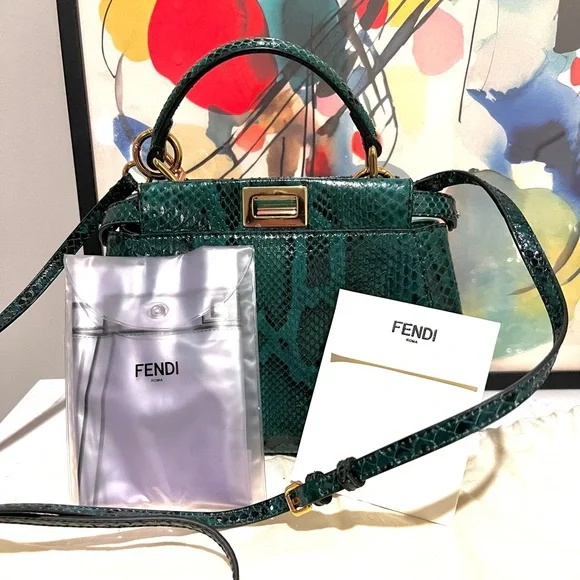 FENDI Peekaboo Mini Green python bag - Picture 15 of 16